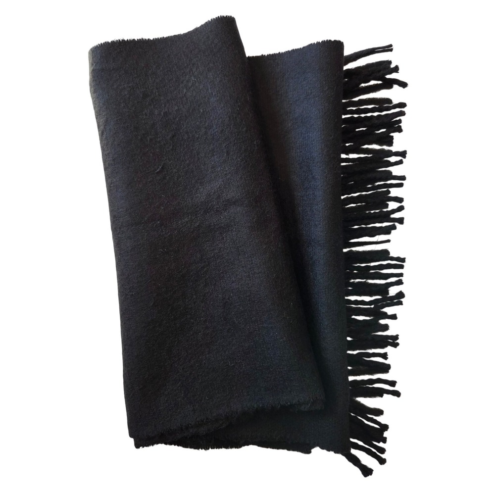 Nordstrom Black Fringe Scarf Made in Italy 100% Acrylic Solid Winter Wrap
